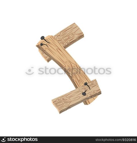 letter S wood board font. plank and nails alphabet. Lettering of boards. Country chipboard ABC