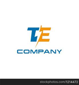 Letter T and E incorporated with lightning monogram initial logo design