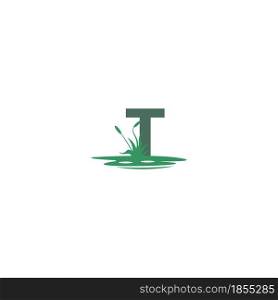 letter T behind puddles and grass template illustration