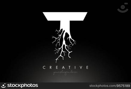 Letter t design logo with creative tree branch t vector image
