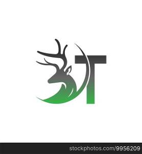 Letter T icon logo with deer illustration design vector