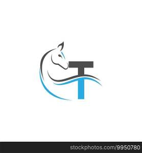 Letter T icon logo with horse illustration design vector