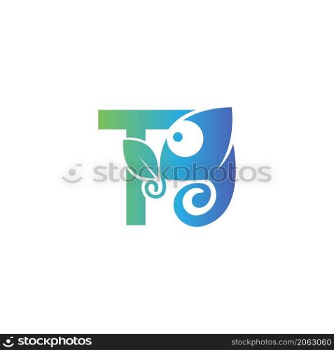 Letter T icon with chameleon logo design template vector