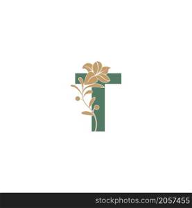 Letter T icon with lily beauty illustration template vector