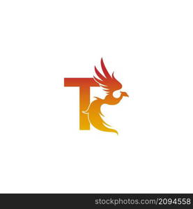 Letter T icon with phoenix logo design template illustration