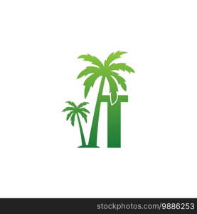 Letter T logo and  coconut tree icon design vector illustration