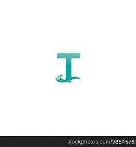 Letter T logo  coconut tree and water wave icon design vector