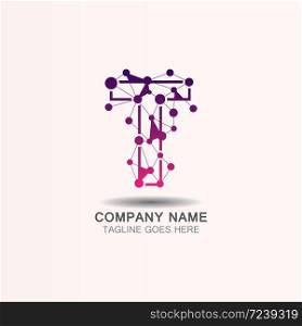 Letter T logo with Technology template concept network icon vector