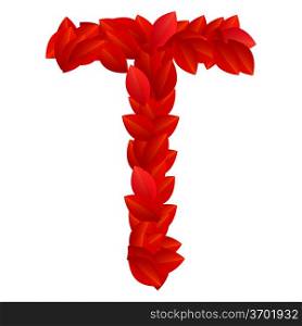 Letter T of red petals alphabet