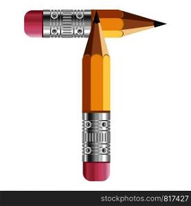 Letter t pencil icon. Cartoon illustration of letter t pencil vector icon for web. Letter t pencil icon, cartoon style