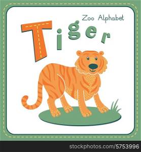 Letter T - Tiger. Alphabet with cute animals. Vector illustration. Other letters from this set are available in my portfolio.