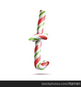 Letter T Vector. 3D Realistic Candy Cane Alphabet Symbol In Christmas Colours. New Year Letter Textured With Red, White. Typography Template. Striped Craft Isolated Object. Xmas Art Illustration. Letter T Vector. 3D Realistic Candy Cane Alphabet Symbol In Christmas Colours. New Year Letter Textured With Red, White. Typography Template. Striped Craft Isolated Object. Xmas Art