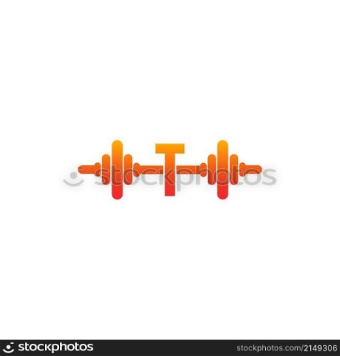 Letter T with barbell icon fitness design template illustration vector