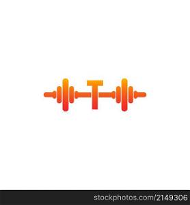 Letter T with barbell icon fitness design template illustration vector