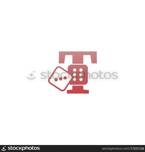 Letter T with dice two icon logo template vector