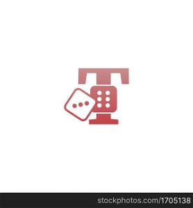 Letter T with dice two icon logo template vector