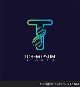 Letter T with DNA logo or symbol template design vector