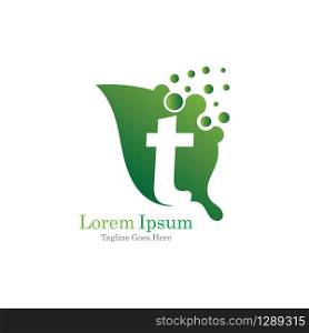 Letter T with leaf creative logo concept template design symbol modern