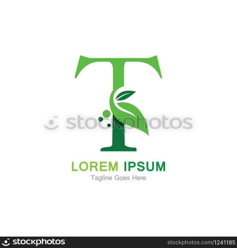 Letter T with leaf logo concept template design symbol