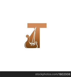 Letter T with logo icon viking sailboat design template illustration
