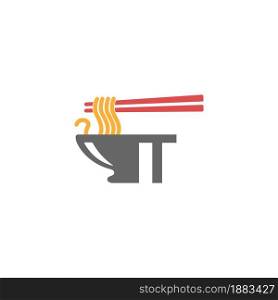Letter T with noodle icon logo design vector template