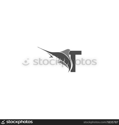 Letter T with ocean fish icon template vector