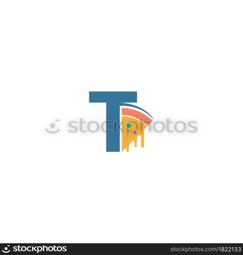 Letter T with pizza icon logo vector template