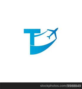 Letter T with plane logo icon design vector illustration template