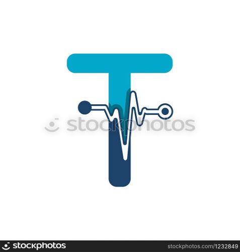 Letter T with Pulse Logo Vector Element Symbol Template