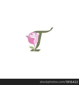 Letter T with rose icon logo vector template illustration