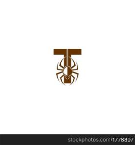 Letter T with spider icon logo design template vector