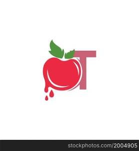 Letter T with tomato icon logo design template illustration vector