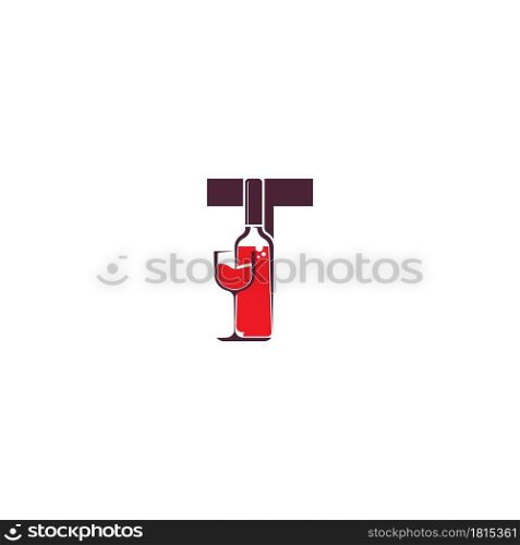 Letter T with wine bottle icon logo vector template