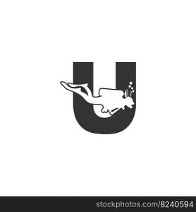 Letter U and someone scuba, diving icon illustration template