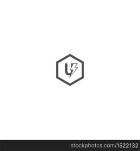 Letter U concept logo design, combination with lightning icon, in black color