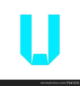 letter U cut out from white paper, vector illustration, flat style.. letter U cut out from white paper