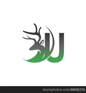 Letter U icon logo with deer illustration design vector