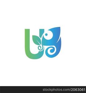 Letter U icon with chameleon logo design template vector