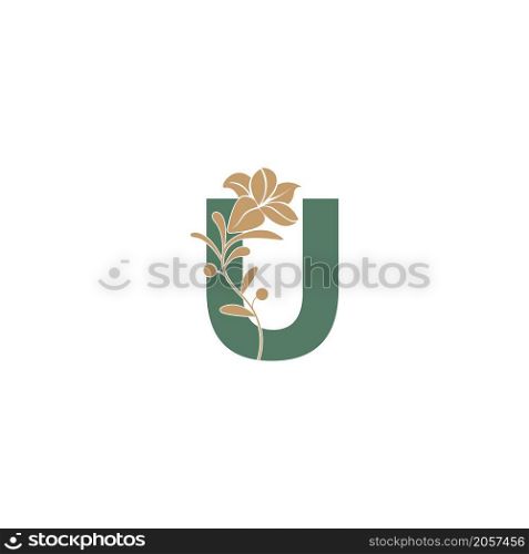 Letter U icon with lily beauty illustration template vector