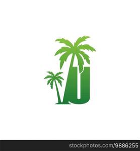 Letter U logo and  coconut tree icon design vector illustration
