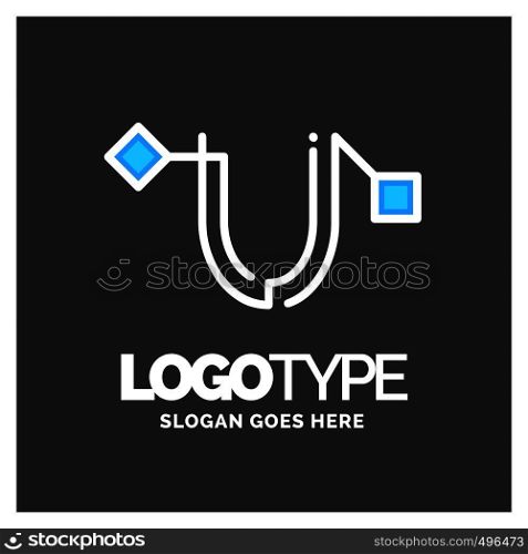 Letter U logo, Business corporate logo design vector. Blue and White Logo over Gray background. digital letter icon template for technology. Square shape, Colorful, Technology and digital abstract dot connection. Blue and white Color logo design 100% Editable Template.