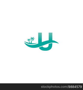 Letter U logo  coconut tree and water wave icon design vector