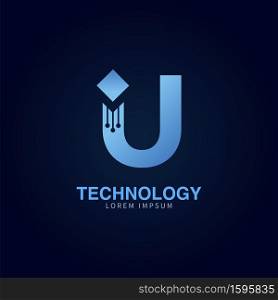 Letter U logotype blue color,Technology and digital abstract dot connection vector initial logo design