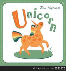 Letter U - Unicorn. Alphabet with cute animals. Vector illustration. Other letters from this set are available in my portfolio.