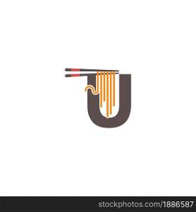 Letter U with chopsticks and noodle icon logo design template