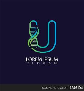 Letter U with DNA logo or symbol template design vector