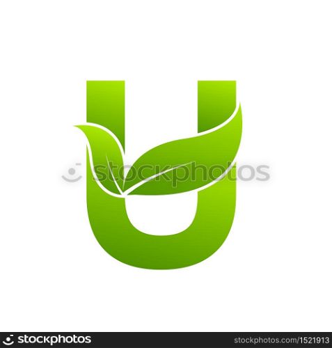 Letter u with leaf element, Ecology concept.