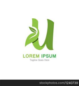 Letter U with leaf logo concept template design
