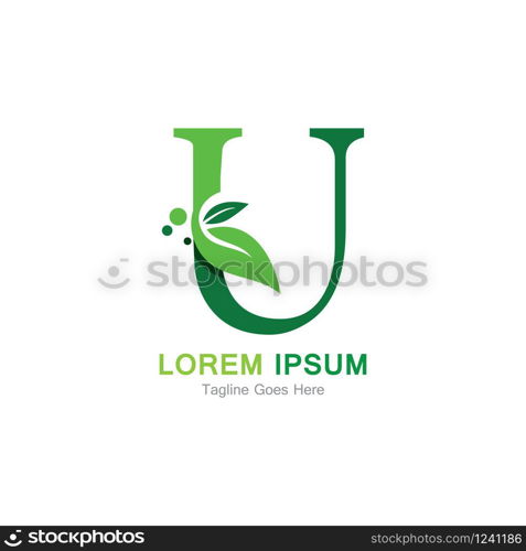 Letter U with leaf logo concept template design symbol