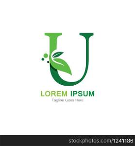 Letter U with leaf logo concept template design symbol